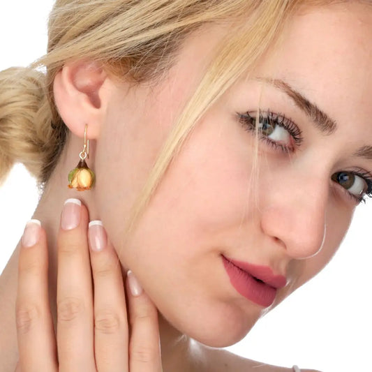 Echte mini rose oorbellen - saffraan geel - 925 sterling