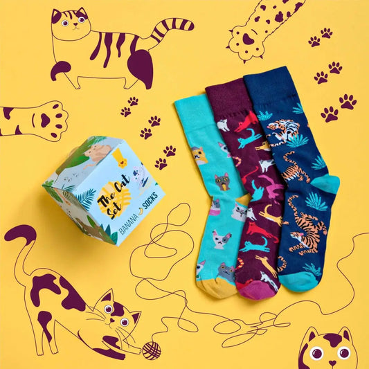 Banana Socks Sokken Katten Set - evan rose - sokken - katten, katten set, sokken, katten sokken, gift box, sokken set, katten