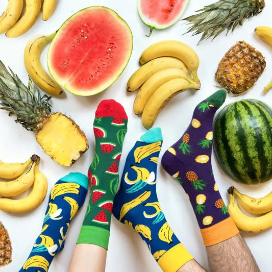 Banana Socks Sokken Fruit Set - evan rose - Banana Socks - bananen,watermeloen, ananas, fruit set, sokken set, gift box, sokken fruit set