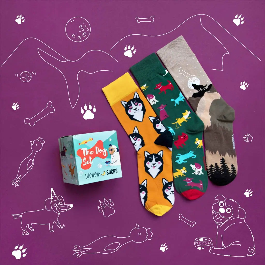 Banana Socks Sokken Honden Set - evan rose - Banana Socks - sokken, honden, giftset, giftbox, happy socks, honden set, cadeau sokken