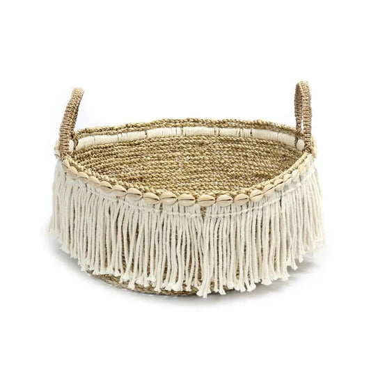 De Boho Fringe Basket - Natural White