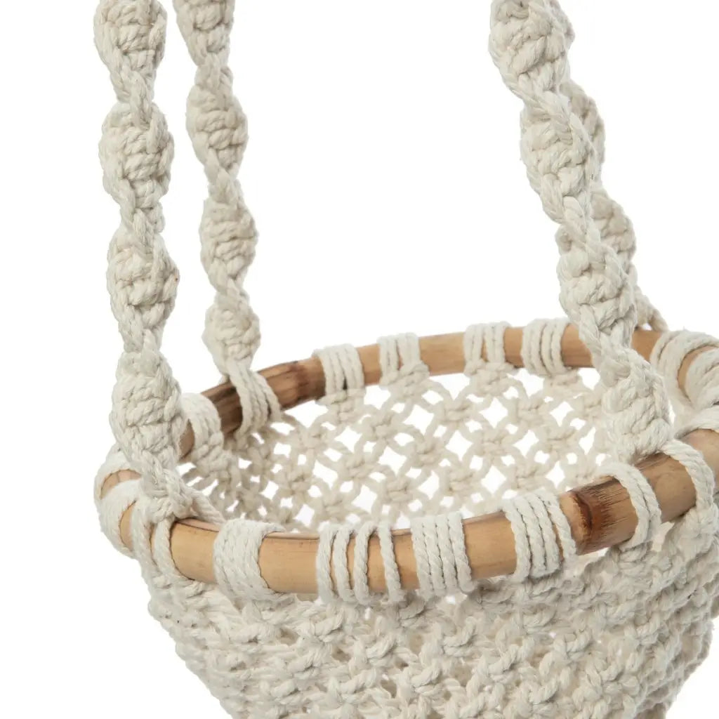 De Twisted Macrame Plantenhouder - Naturel Wit - M