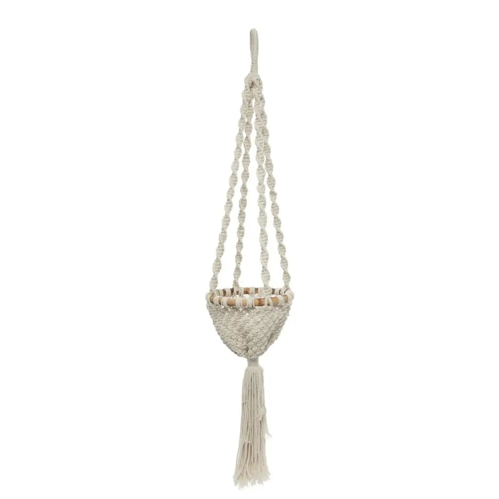 De Twisted Macrame Plantenhouder - Naturel Wit - M