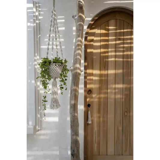 De Twisted Macrame Plantenhouder - Naturel Wit - S