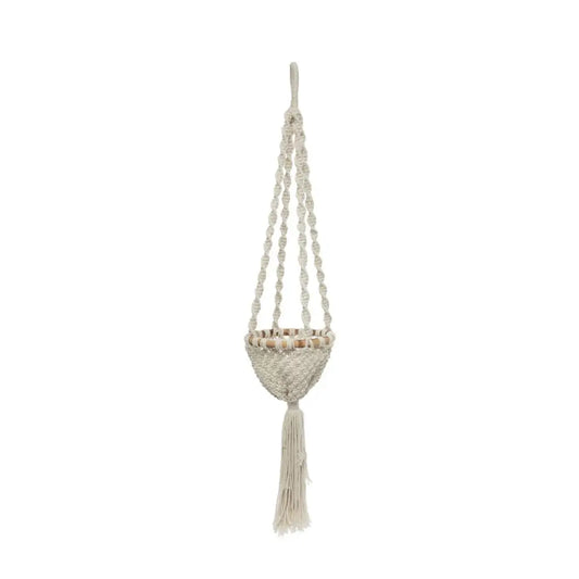 De Twisted Macrame Plantenhouder - Naturel Wit - S