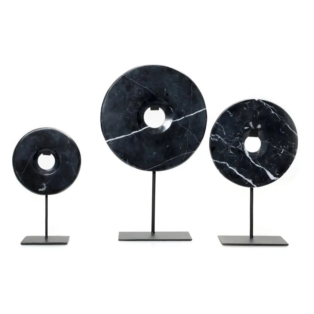 The marble disc on stand - zwart - l