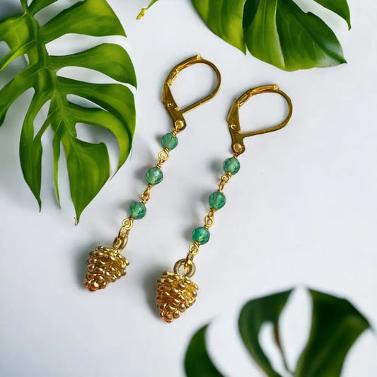 Madamlili elegante vergulde oorbellen met aventurijnkralen
