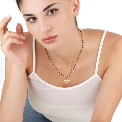 Madamlili onyx edelsteen ketting met bijenhanger goud.