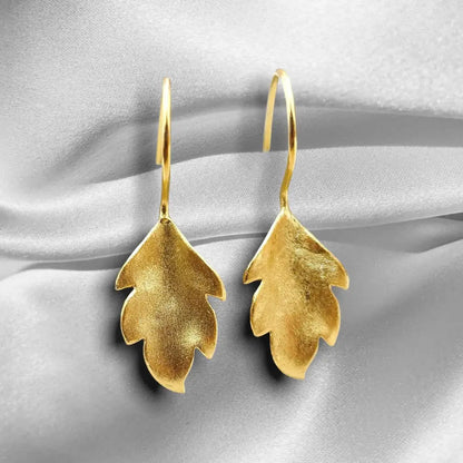 Herfstbladeren oorbellen goud - 925 sterling mat vergulde