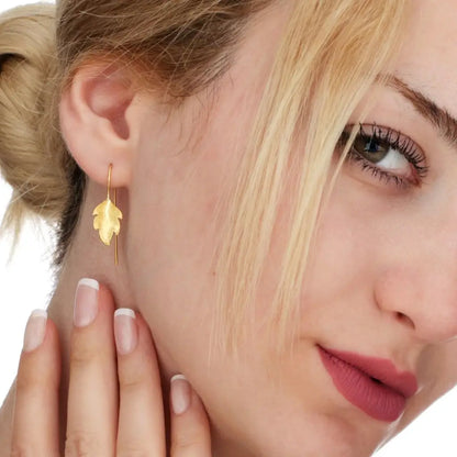 Herfstbladeren oorbellen goud - 925 sterling mat vergulde