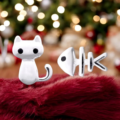 Madamlili 925 sterling zilveren oorknopjes ’kat en vis.