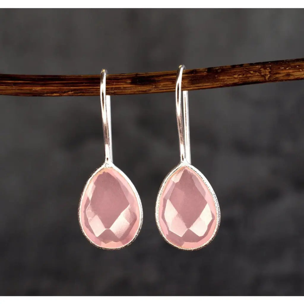 Madamlili 925 sterling zilveren rozenkwarts oorbellen.