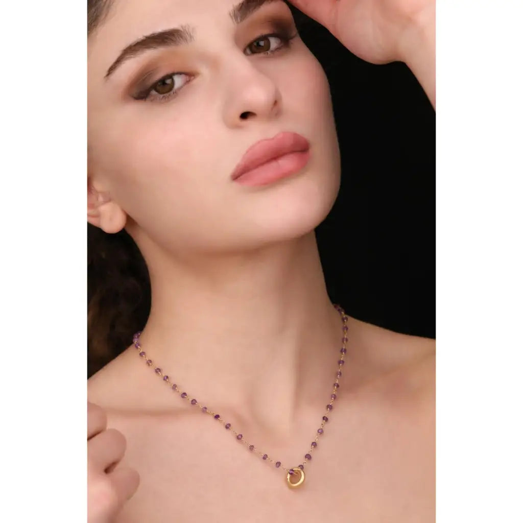 Madamlili amethist gouden edelsteen ketting. - sieraden