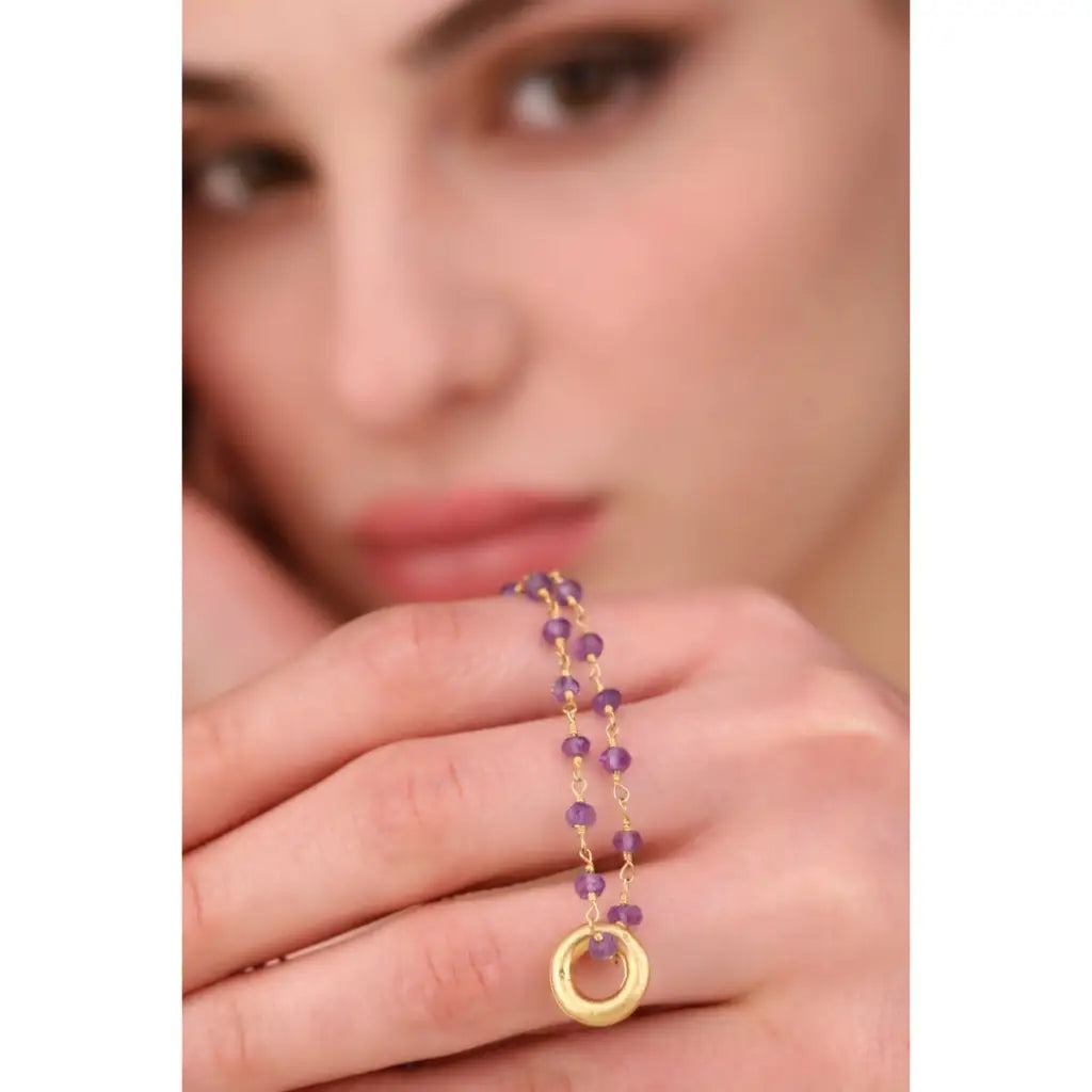 Madamlili amethist gouden edelsteen ketting. - sieraden