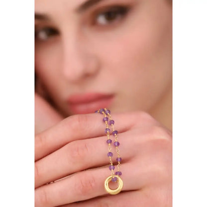 Madamlili amethist gouden edelsteen ketting. - sieraden