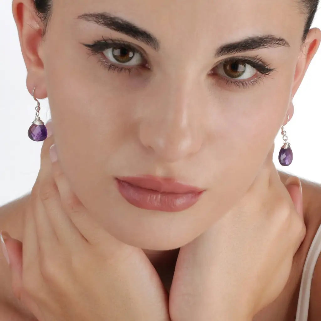 Madamlili amethist oorbellen - 925 sterling zilveren