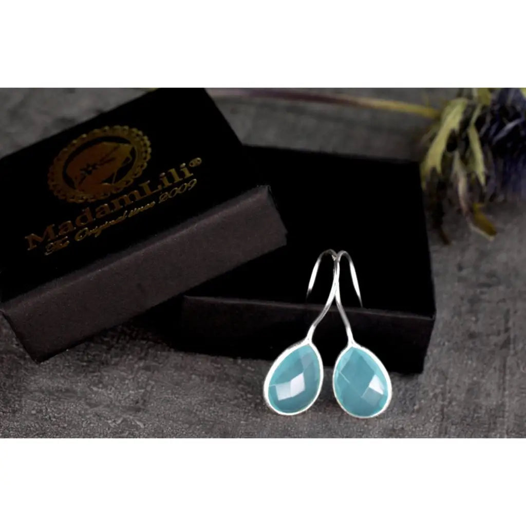Madamlili aquamarijn oorbellen - 925 sterling zilver.