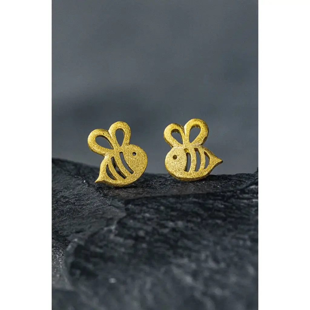 Madamlili bijen mini-oorknopjes - 925 sterling verguld.