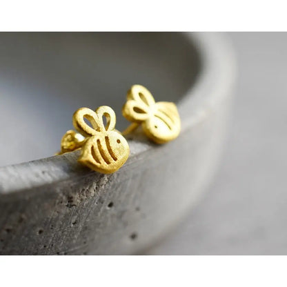 Madamlili bijen mini-oorknopjes - 925 sterling verguld.