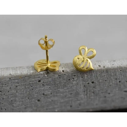 Madamlili bijen mini-oorknopjes - 925 sterling verguld.