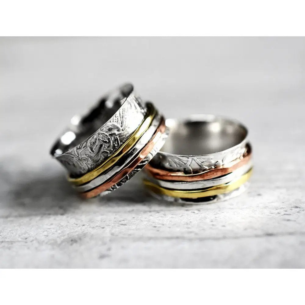 Madamlili bloemenmeditatiering met driekleurige band - 925