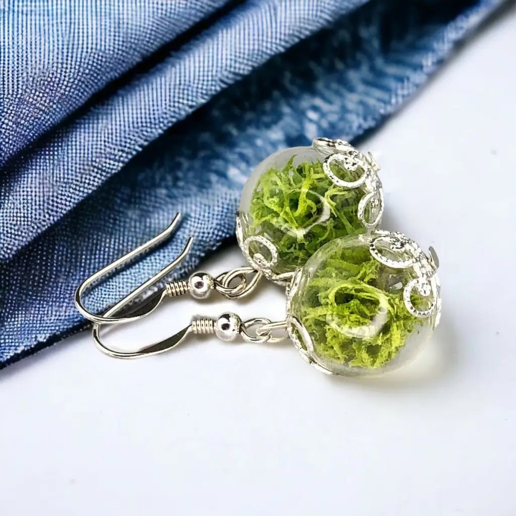 Madamlili echte mos oorbellen - 925 sterling zilver.