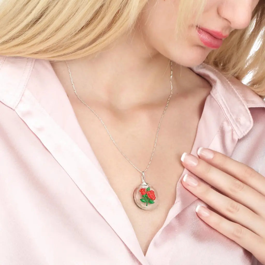 Madamlili frosted rose glass hanger ketting - 925 sterling