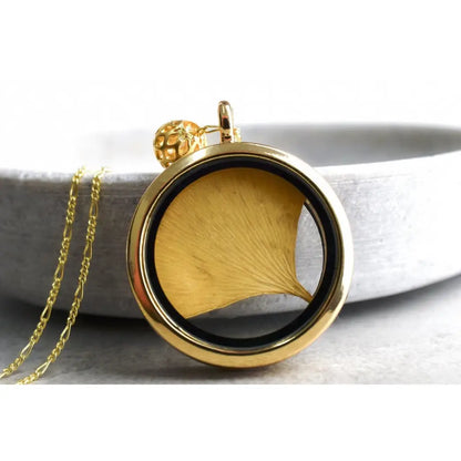 Madamlili ginkgo blad goud glas amulet hanger - 925