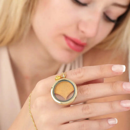 Madamlili ginkgo blad goud glas amulet hanger - 925