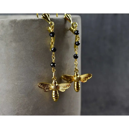 Madamlili gouden bijen oorbellen - edelsteen zwarte onyx