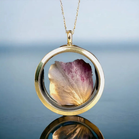 Madamlili hortensia blad gouden glazen medaillon hanger