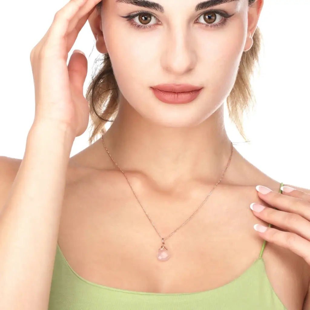 Madamlili rozenkwarts druppelketting 925 sterling rosé