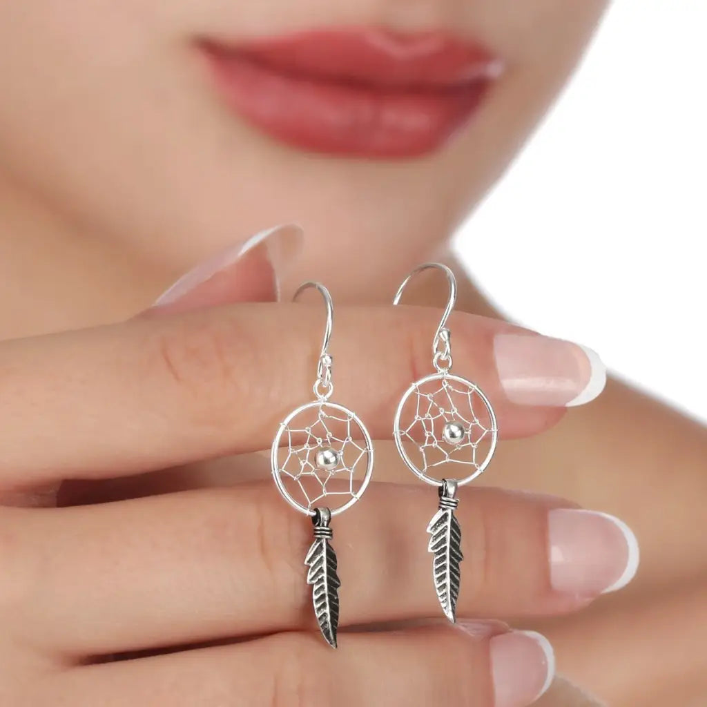 Madamlilin dream catcher oorbellen - 925 sterling zilver.