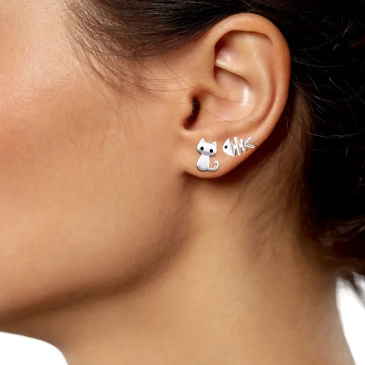Madamlili 925 sterling zilveren oorknopjes ’kat en vis.