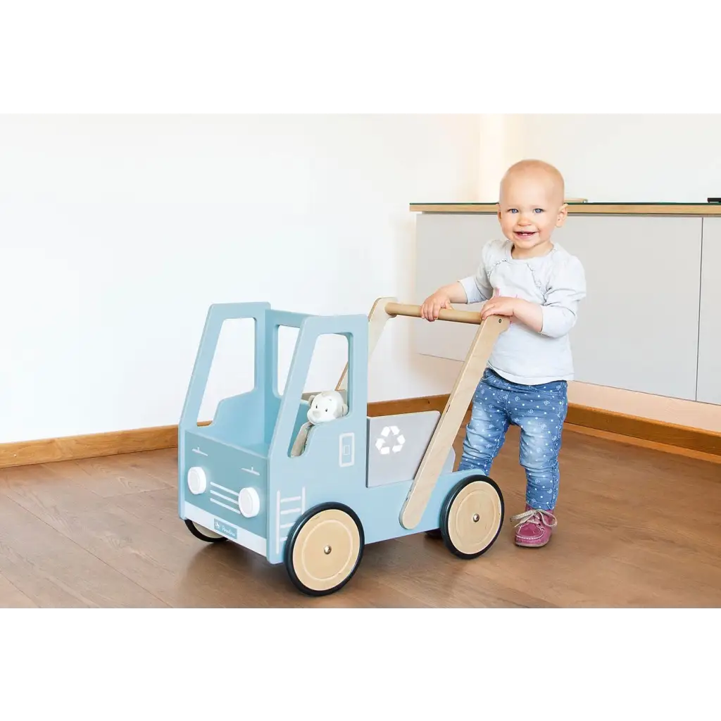 Leren loopwagen ’kipplaster fred’ blauw