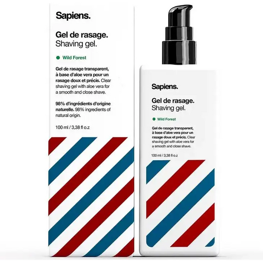 Sapiens Transparant scheergel 100ml - Fresh X Woody - evan rose - Sapiens - shaving gel, scheergel, sapiens, scheren, baard , baardverzorging, huidverzorging, scheer verzorging