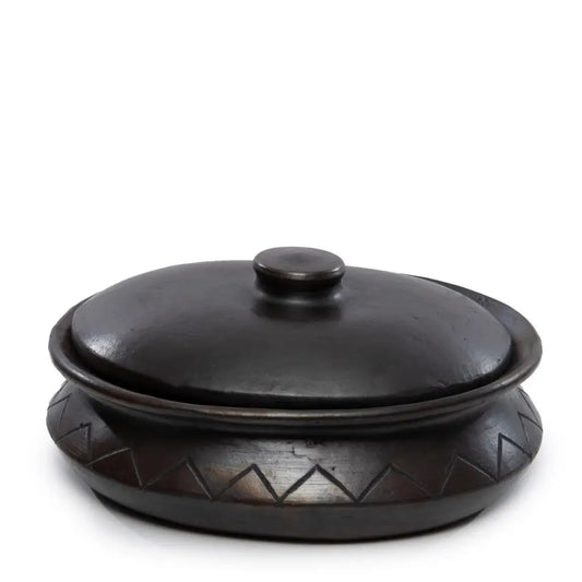 The burned ovale pot met patroon - zwart