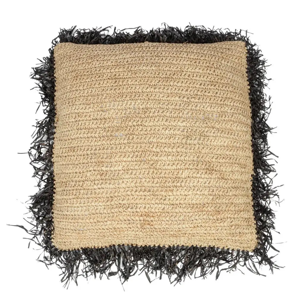 The Raffia Kussenhoes Vierkant - Naturel Zwart - L