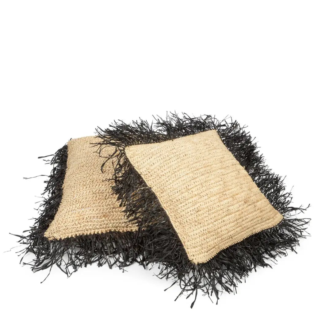 The Raffia Kussenhoes Vierkant - Naturel Zwart - M