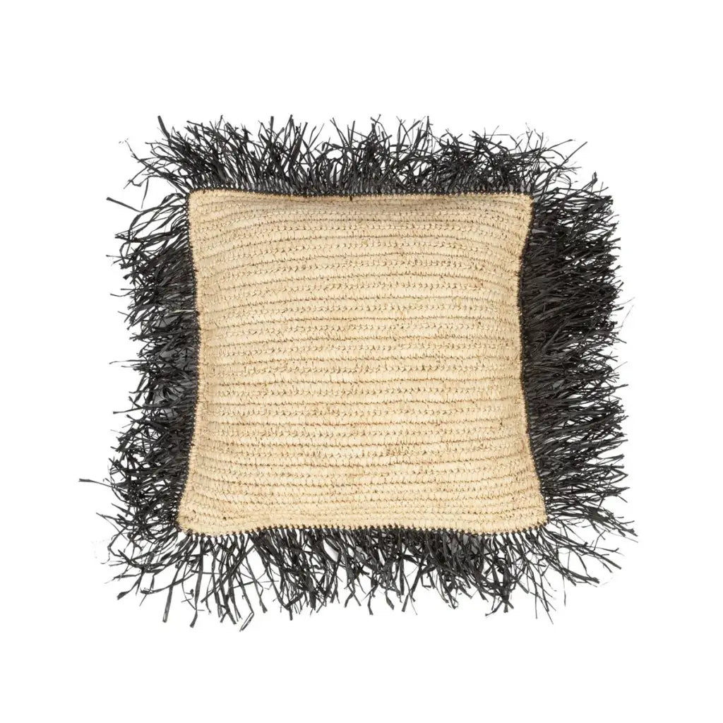 The Raffia Kussenhoes Vierkant - Naturel Zwart - M