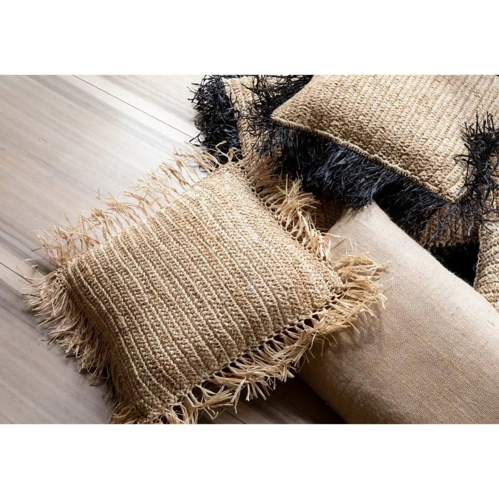 The Raffia Kussenhoes Vierkant - Naturel Zwart - M