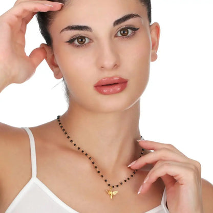 Madamlili onyx edelsteen ketting met bijenhanger goud.