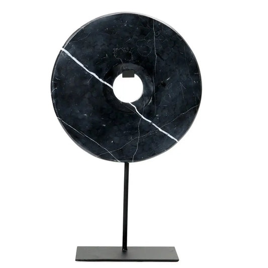 The marble disc on stand - zwart - l