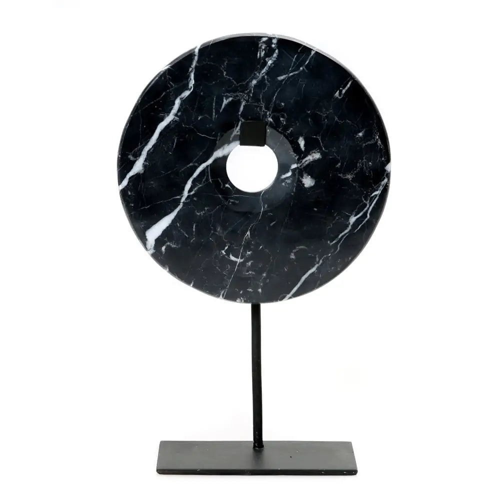 The marble disc on stand - zwart - l