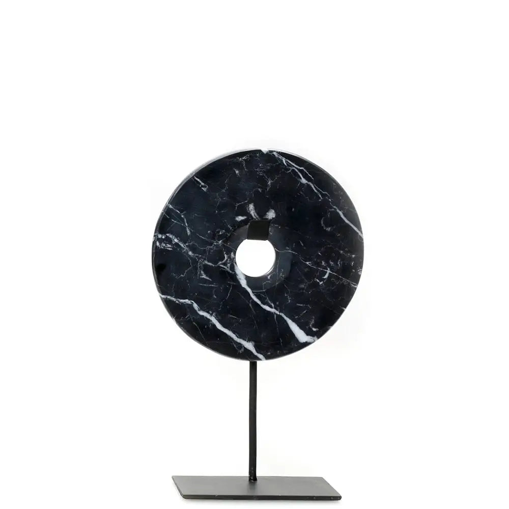 The marble disc on stand - zwart - m