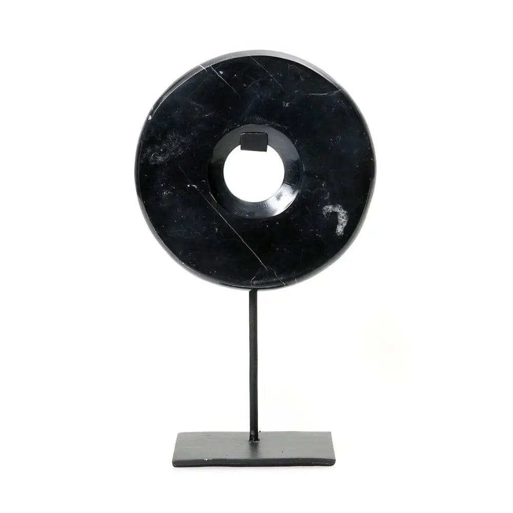 The marble disc on stand - zwart - m